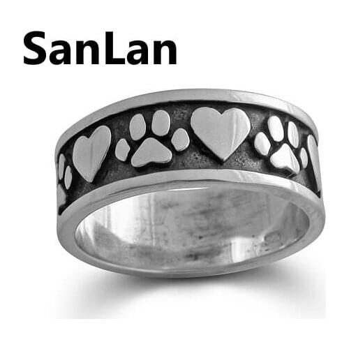 1pcs Love Heart Animal Jewelry Love And Paw Prints Ring dogs Ring christmas gift Simple Minimalist Pet Animal SanLan