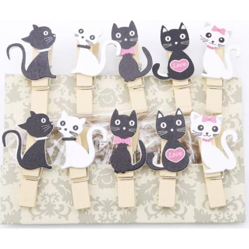 10pcs New Arrive Mini Cat Natural Wooden Clips For Photo Clips Clothespin Craft DIY Craft Postcard Decoration Clips
