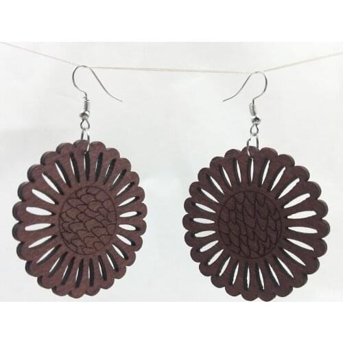 12 Pairs Good Quality Wood Earrings Organic brown Hollow African Woman Wooden Brincos Pendant 5cm E381