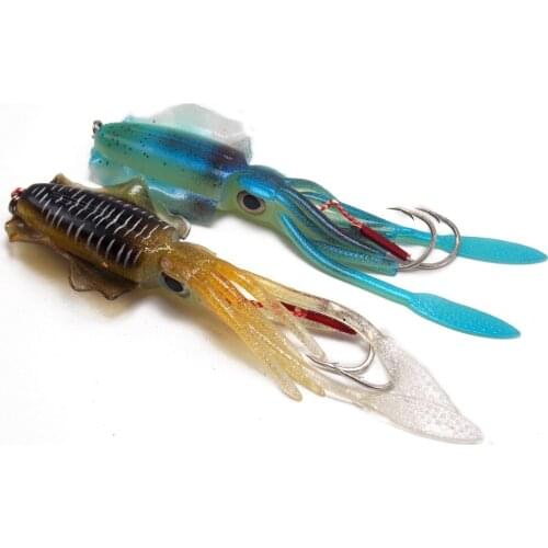 2pcs 3D Swim soft squid inner hard fishing lures 2.1oz with flexible body find and tentackles with 2 hooks luminous in dark