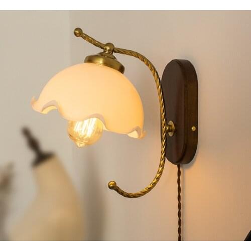 2021 Xianfan new fishhook iron base glass lampshade Craft Corridor library Restaurant wall lamp retro dimmable lighting