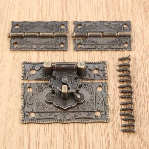 3pcs/set Antique Bronze Jewelry Wooden Box Latch Hasp Clasp Lock With Suitcase Cabinet Hinge W/Screw Vintage Furniture Hardware