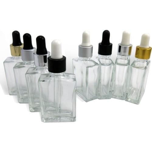 30ml Empty Clear Square Glass Bottles Eye Dropper Aromatherapy Perfume 1oz Transparent Glass Vials 200pcs