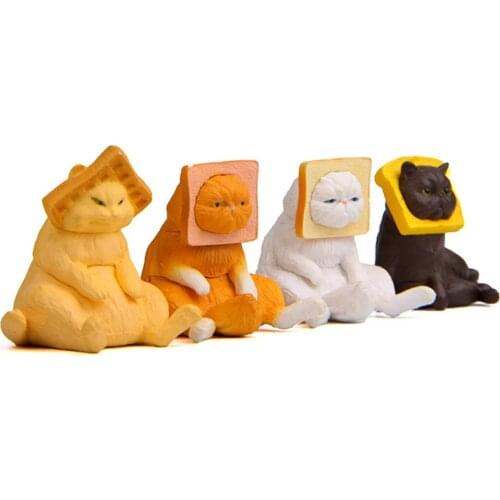 4Pcs Cute Figurine Toy Toast Cats Mini Figurine Kids Toy DIY Fairy Garden Cake Ornaments Table DIY Landscape Decor