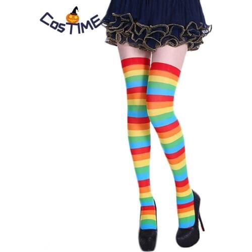 5 Pairs Striped Thigh High Socks Chrismas Gift Cosplay Stockings Carnival Halloween Costume Fancy Dress Accessories