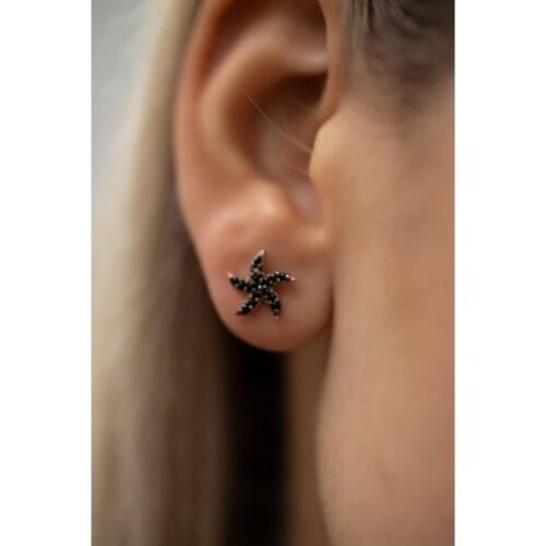 925 Sterling Silver Sea Star Model Black Zircon Stone Earrings Jewelry Elegant And Stylish Accessory Gift For Women Fashion 2021