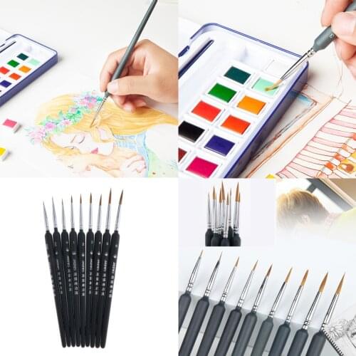 9x Miniature Paint Brush Set Weasel Hair Art Nail Model Painting Brushes