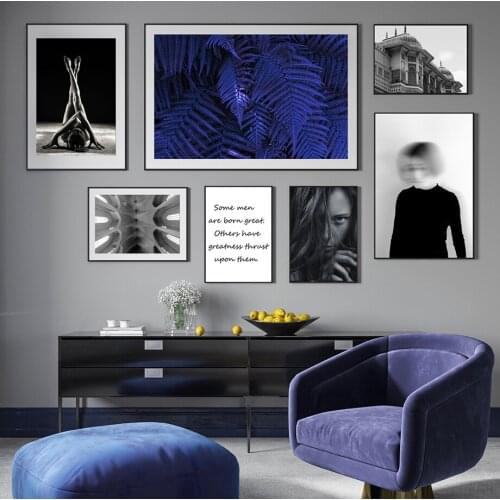 Abstract Woman Blue Plant Letter Canvas Painting Wall Art Print Poster Picture Decorative Painting Living Room Home Decoration