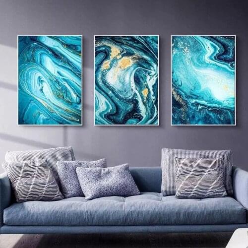 Abstract Blue Seascape Wave Fashion Home Wall Decorative Painting Canvas Poster For Living Room Bedroom Home Decor