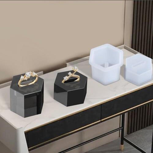 White Silicone Resin Mold For Jewelry Making Ring Stand Hexagon For Epoxy Resin Jewelry Making Storage Rings Crafts Moulds Tools