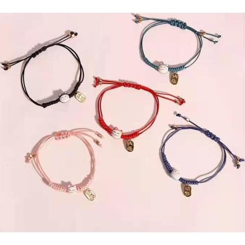 Handmade Colorful Rope Lucky Cat Bracelet For Women Girls Birthday Gifts Charm Tassel Fashion Maneki Neko Couple Bangles