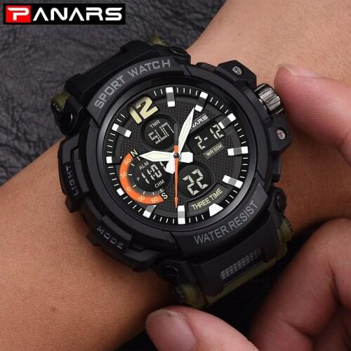 PANARS Watches Men Analog Quartz Digital Watch Waterproof Sports Watches for Men Silicone LED Electronic Military Clock Masculin