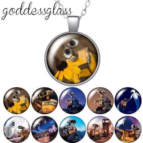 Disney WALL E robot EVE Planet Round Glass glass cabochon silver plated/Crystal pendant necklace jewelry Gift