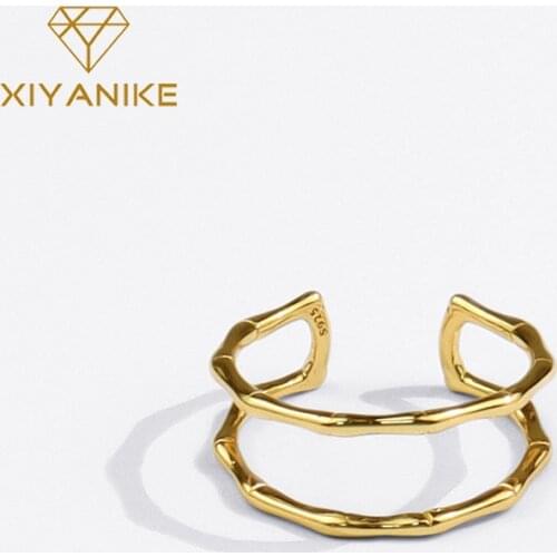XIYANIKE 925 Sterling Silver Double Layer Slub Line Hollow Ring Female Smooth Fashion Temperament Creative Gorgeous Exquisite