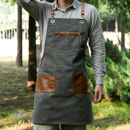Apron work denim custom printed logo barber milk tea shop floral restaurant waterproof workwear men and women art