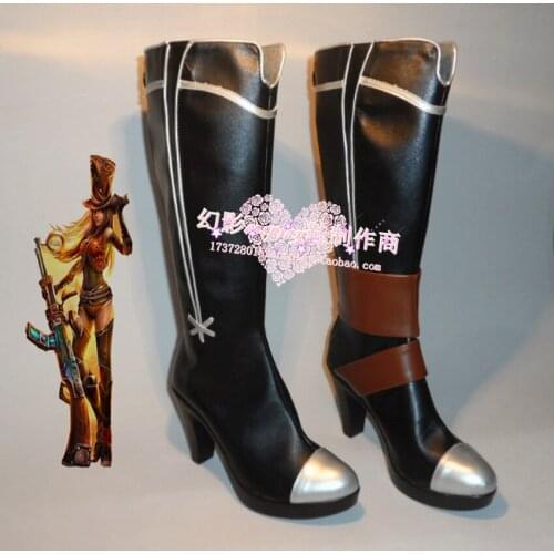 LOL Hero Caitlyn Black Halloween Long Cosplay Shoes Boots H016