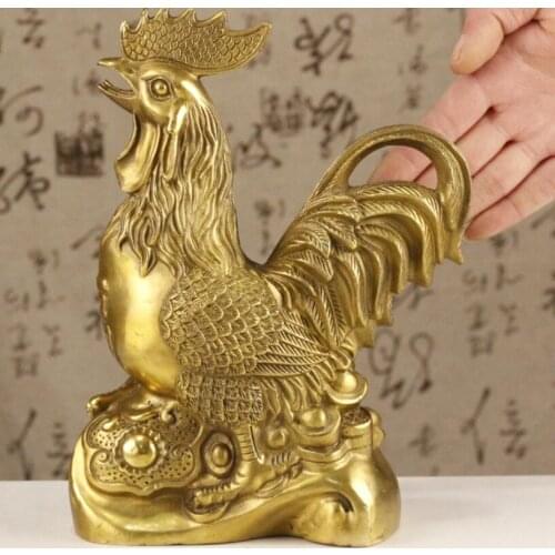 Chinese Folk Fengshui Brass Wealth Zodiac Year Rooster Cock Statue Sculpture