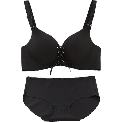 Mozhini Black Push Up Bra Set Top A B Cup Underwear Women Lingerie seamless bra Sexy Panty And Bra Set big size t shirt lady bra