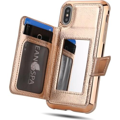W7ETBEN Card Slot Wallet Make Up Mirror leather Case for iPhone X XS MAX XR 7 Plus 8 Plus