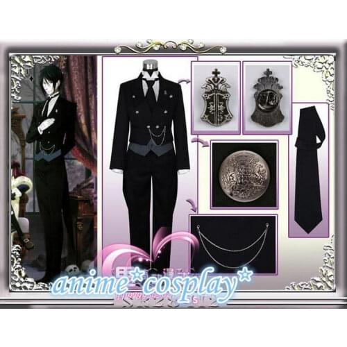 Cool Japanese Anime Black Butler 2 Kuroshitsuji Sebastian Michaelis Cosplay Costume Unisex Gentleman Women Dress Suit Uniform