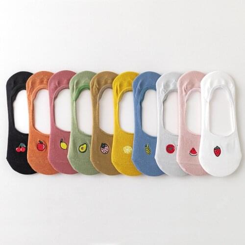 Summer Cute Socks Embroidery Fun Strawberry Apple Watermelon Lemon Avocado Socks Slippers Korean Women Style Invisible Socks