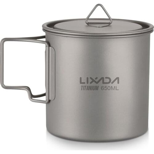 Lixada Outdoor Ultralight Titanium Cup Portable Camping Picnic Water Cup Mug with Foldable Handle 300ml / 350ml / 550ml / 650ml