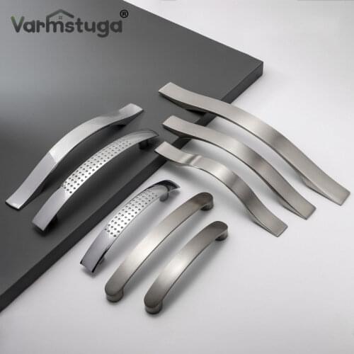 Aluminum Alloy Brushed Silver Cabinet Handles Modern Style Kitchen Door Handles Drawer Knobs Wardrobe Furniture Pulls