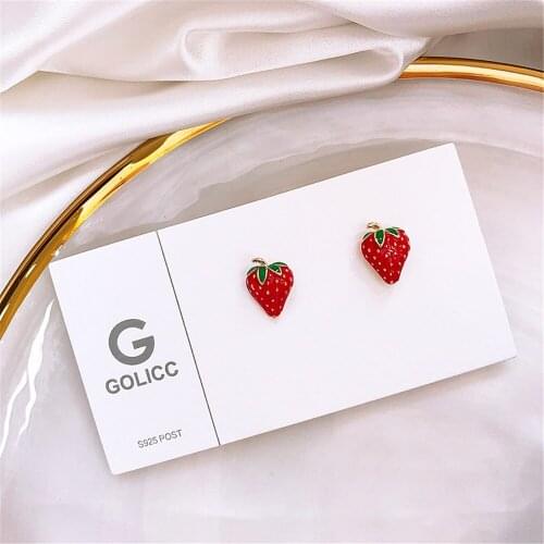 Cute Petite Strawberry Street Shooting Net Red Wild Earrings Fashion Jewelry Wholesale