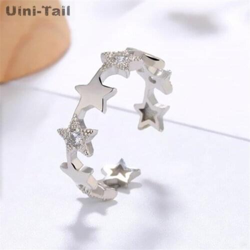 Uini-Tail new hot sale 925 sterling silver five-pointed star micro-inlaid open ring with sweet personality and starry shiny ring
