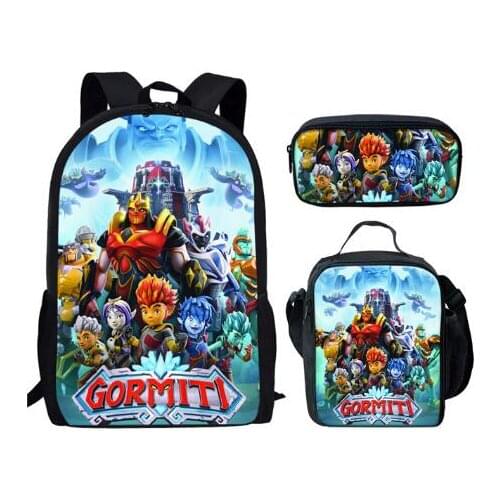 Cartoon Anime Gormiti School Bag Junior Student 3pcs Set Backpack Hot Sale Game Children Bookbag Kid Daily Rucksack