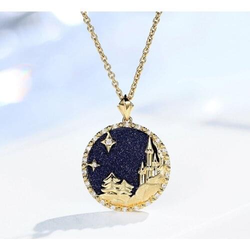 Charm Golden Jewelry Starry Sky Castle Round Pendant Necklace Fashion Romantic Fairy Tale Choker For Women Wedding Birthday Gift