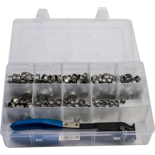 Single Ear Clamps Fuel Hose Clamps 5.8mm-21mm + 250mm Plier Pincer Tool 170pcs