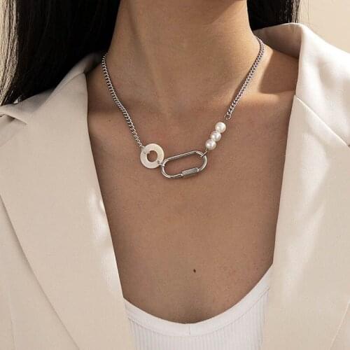 Simple Temperament Imitation Pearl Oval Pendant Necklace for Women Vintage Geometric Clavicle Choker Necklaces Jewelry Gift