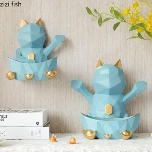 Key Storage Tray Ingot Lucky Cat Wall-mounted Storage Box Desktop Organize Disk Statue Crafts Decoration Accessories Ornaments