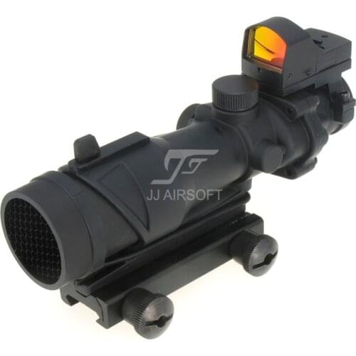 JJ Airsoft ACOG Style 4x32 Scope with Docter Mini Red Dot Light Sensor & Killflash / Kill Flash (Black/Tan) FREE SHIPPING