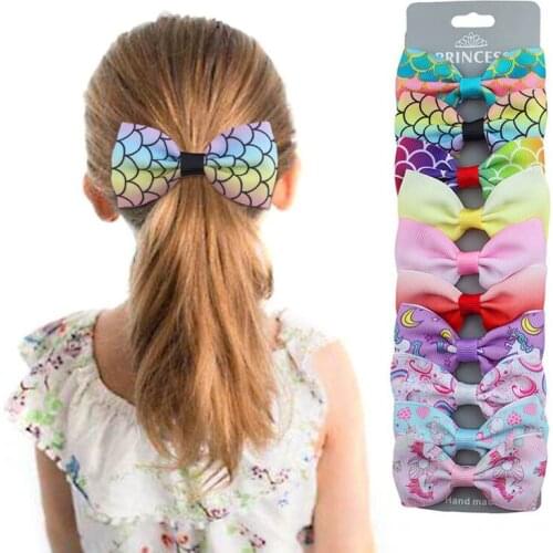 Rainbow Print Colorful Unicorn Gradient Baby Girls Hair Bows Hair Clips For Girls Child DIY Headdress Gift Hair Accessories