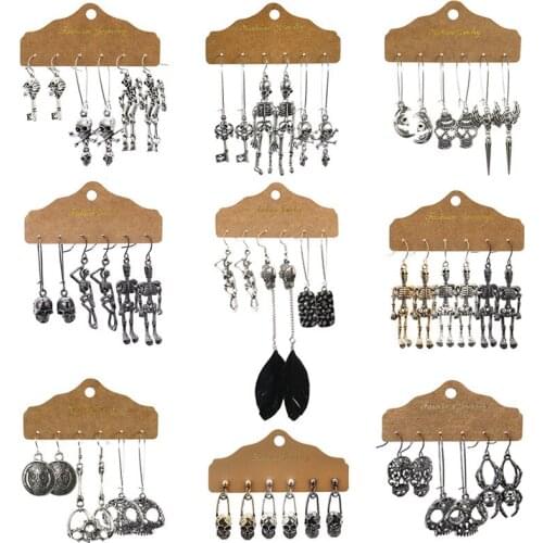 Halloween 3 Pairs Set Earrings for Women New Skull Bone Spider Web Pumpkin key Earrings Pendant Earrings Gift