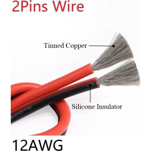 2M Silicone Rubber 2pins Wire 12AWG Extra Soft Insulated Double Core High Temperature Electric Cable Copper LED Lamp Line Bl