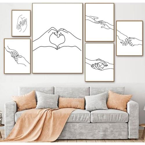 Modern Line Drawing Painting Prints Black White Hands Artwork Poster Original Minimalist Couple Art Picture Home Decor