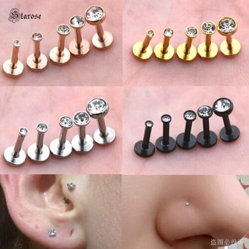 Starose 1pc 16G 1.2x6/8mm Bar Clear Gem Nose Piercing Nose Ring Conch Lip Piercing Labret Daith Tragus Piercing Helix Earrings