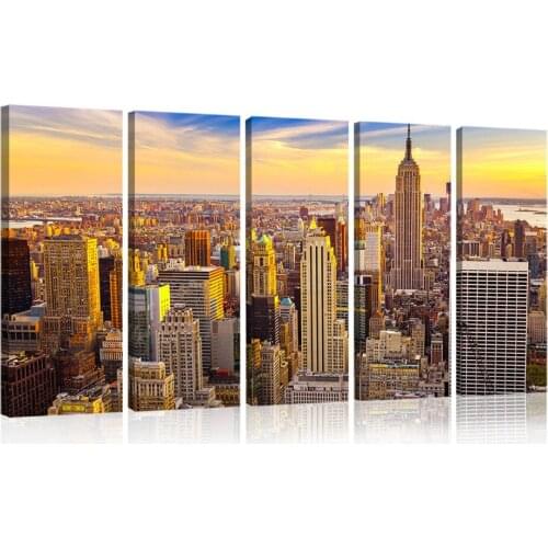 Sunfrower Large City Wall Art 5 Pieces New York City Midtown Skyline Dusk Poster NY Pictures Canvas Art Wall Decor Drop shipping