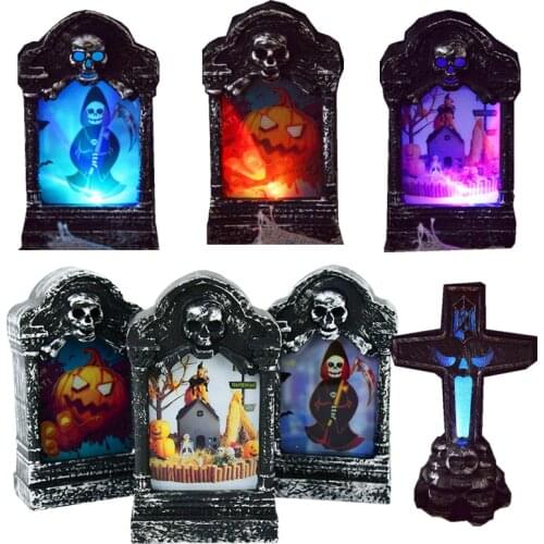 Halloween LED Tombstone Lights Glowing Tombstone Grim Reaper Pumpkin Lights For Halloween Garden Decor Lamp Haunted House Props