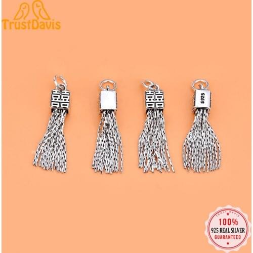 TrustDavis Real 925 Sterling Thai Silver Fashion Sweet Tassel Chian Charm Pendant Handmade DIY Accessories Fine Jewelry HY165
