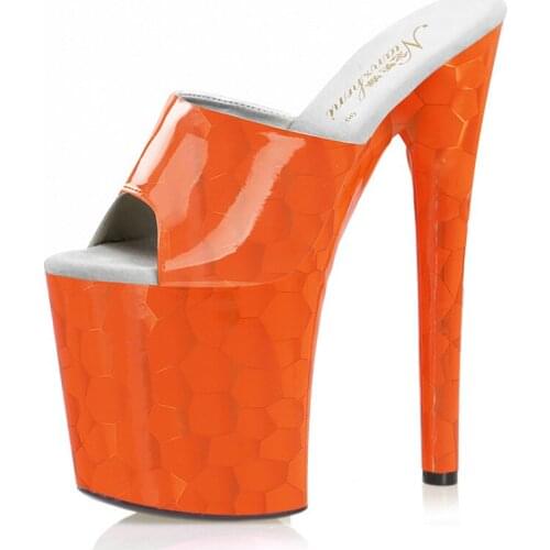 20CM Orange New Nightclub Party Sexy Fetish Pole Dance Shoes Party High Models Platform Slippers Women Stripper Heels Open Toe