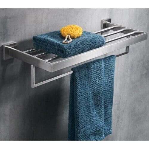 Vidric Bathroom Square Bath Towel Rack Stainless Steel Chrome finished high Quality Wall Mounted Towel Rail Holder Toilet Bar