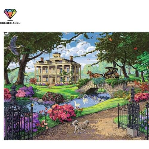 XUEQIXIAOZU 5D DIY Painting Full Round Diamond Beautiful Landscape Picture Cross Stitch Mosaic Picture Rhinestones Embroidery
