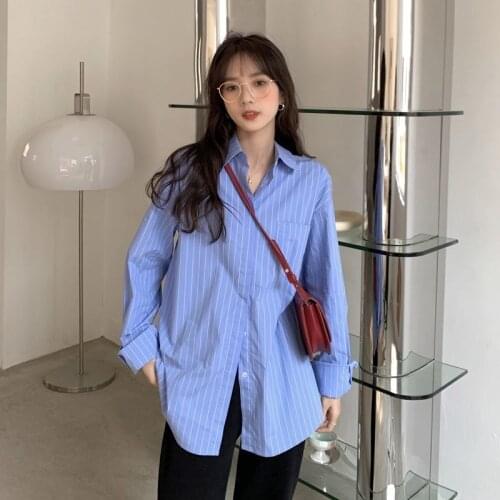 Blouse Women Shirt Blue Striped Womens Spring Wear 2021 Long Sleeve Shirt Blusas Mujer De Moda