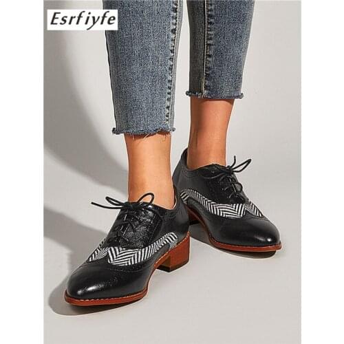 ESRFIYFE 2021 New Women Pumps Handmade Lace Up Round Head Square Heel Shoes Women Leisure Comfortable Womens Shoes Large Size