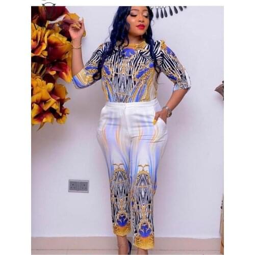 VAZN 2021 European and American New Spring New African Plus-Size Womens Two-Piece Printed Patchwork Suit