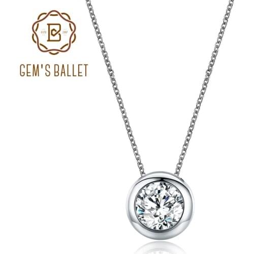 GEMS BALLET Classic 0.5Ct Round Cut 5mm EF Color Moissanite 925 Sterling Silver Pendant Necklace For Women Wedding Fine Jewelry